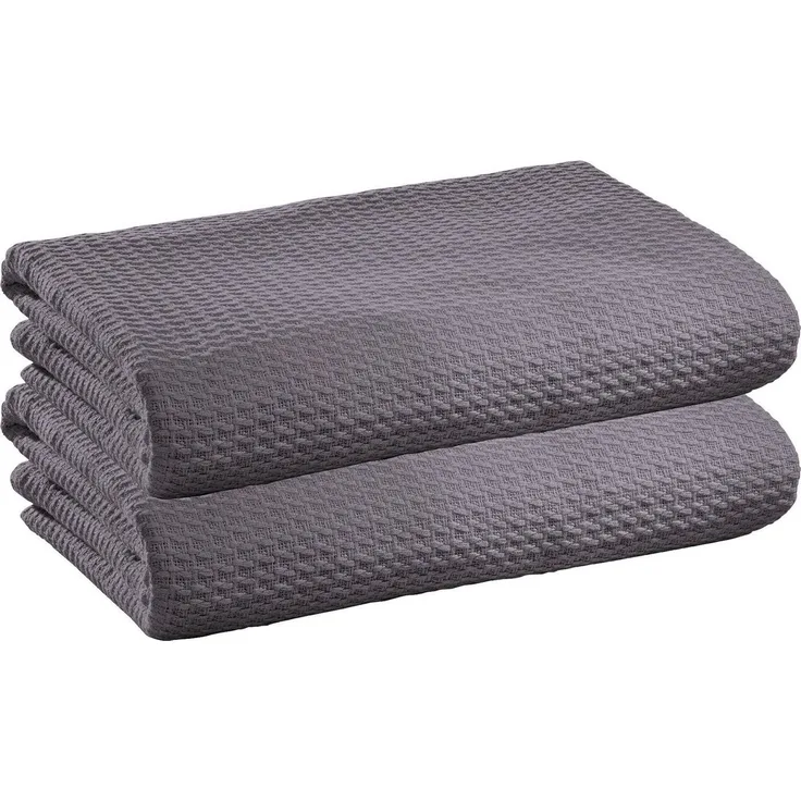 Erwin Müller 'Siena' Wohndecke, Baumwolle Uni, Grau, 2er-Pack | 100x150 cm
