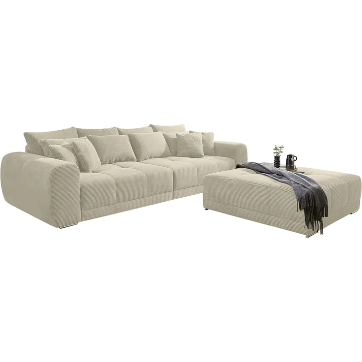 Big-Sofa XXL 306 cm Federkern Lounge Couch mit Bezug aus Cord in Beige Grau – Bild 6