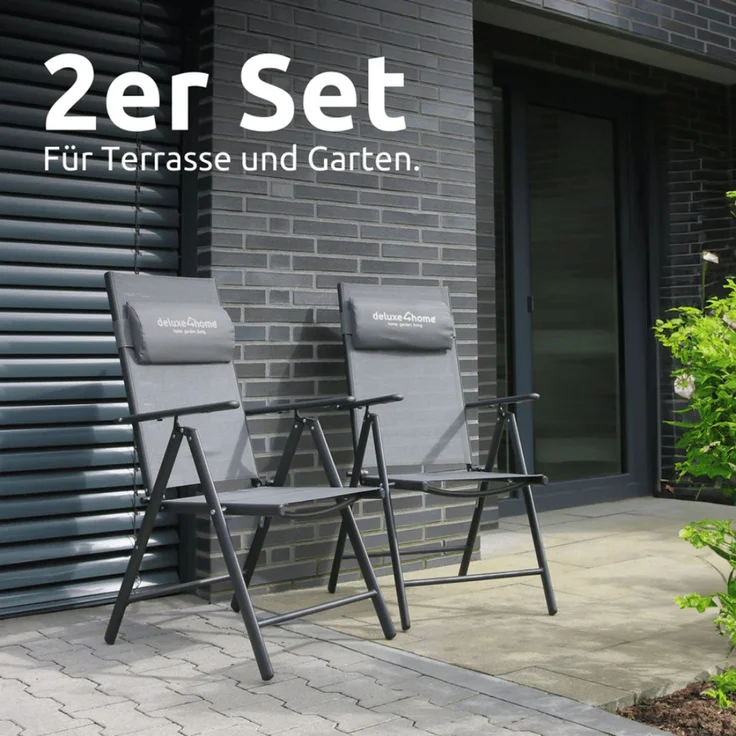 2er Set Gartenstuhl Hochlehner Verstellbar VOGT - Stahlgestell | Gartenstühle Klappbar mit Kopfkissen Campingstuhl Wetterfest Klappstuhl, Anthrazit – Bild 3