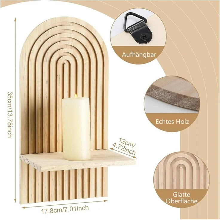 TUWENA Wandregal 2 Stück Wandregal Holz, Boho Wanddeko, Klein Pflanzregal Holzregal, 2-tlg, Wand Regale für Schlafzimmer, Wohnzimmer, Badezimmer, Balkon, Küche