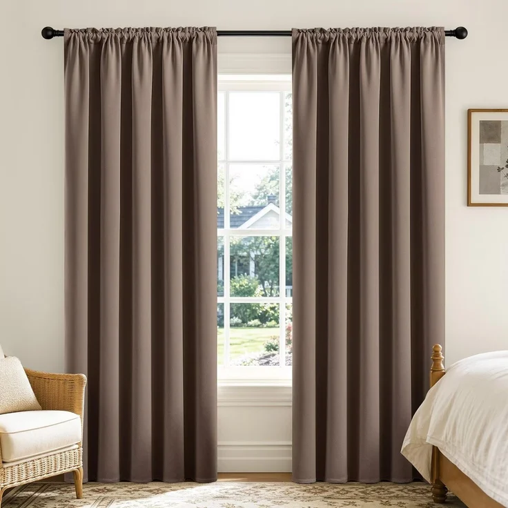 CUCRAF Khakifarbene Verdunkelungsvorhänge, 213,4 cm Länge, 2 Paneele, Stangentasche, Raumverdunkelungsvorhänge für Schlafzimmer, Wohnzimmer, isoliert, thermisch, lichtblockierend, 132 x 213 cm (B x L)