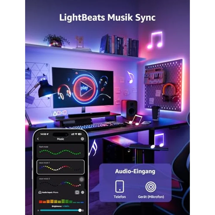 Lepro AI LED Streifen S1, MagicColor RGBIC 10M Smart LED Strip mit KI-Lichtdesigner, Musik-Sync, App-Steuerung, kompatibel mit Alexa & Google Assistant für Party & Gaming – Bild 5