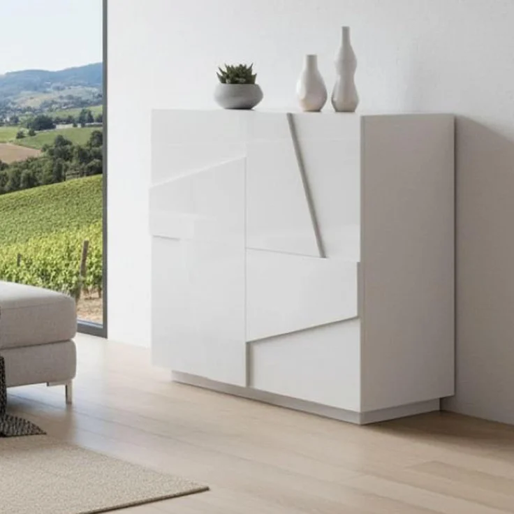 Dmora - Kommode Raoul, Küchen-Sideboard mit 2 Türen, Wohnzimmer-Buffet, 100 % Made in Italy, 81 x 44 x 86 cm, glänzendes Weiß, – Bild 1