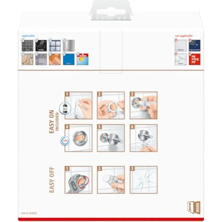 tesa Schminkspiegel Kosmetikspiegel Visioon - runder Badezimmer Schminkspiegel (Komplett-Set, 1-St, Inkl. Powerkit Montagezubehör - enthält Klebelösung und Adapter), 3-fache Vergrößerung - Wandmontage ohne Bohren - 14 cm - Silber – Bild 4