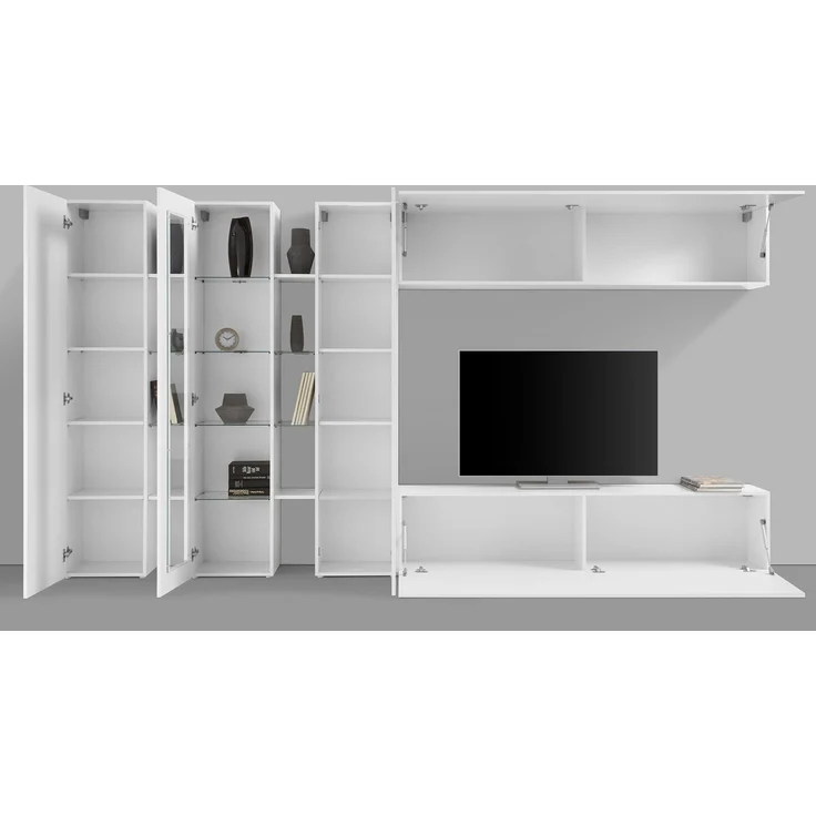 Wohnwand >Benevent< (7-teilig) in Weiß Hochglanz - 380x180x30 (BxHxT) – Bild 3