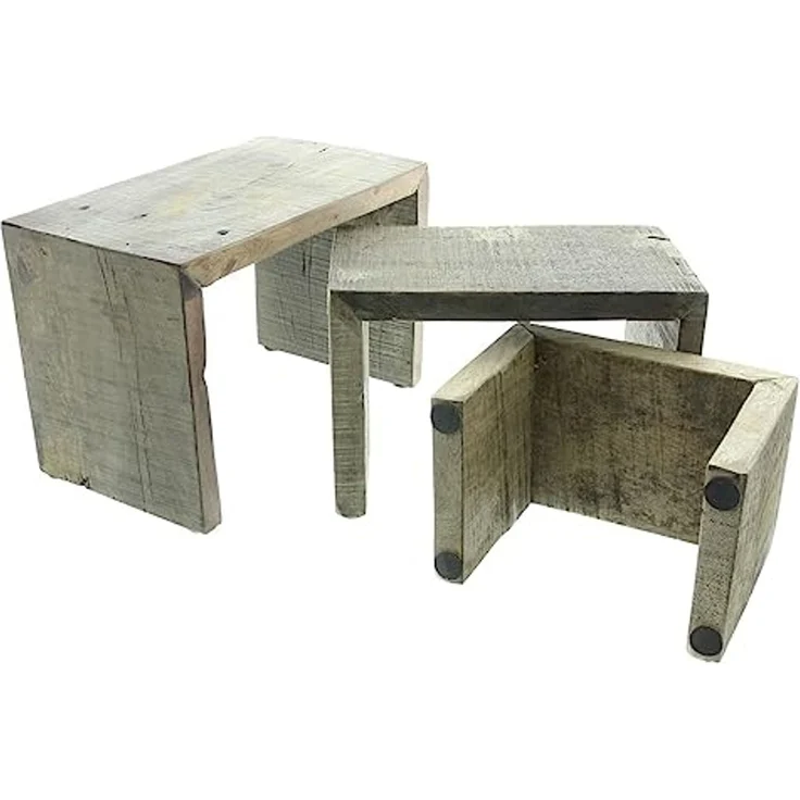 3x Dekobank "Rustikal" aus recyceltem Holz im Used Look, Blumenhocker, Blumenständer, Pflanzenständer – Bild 4