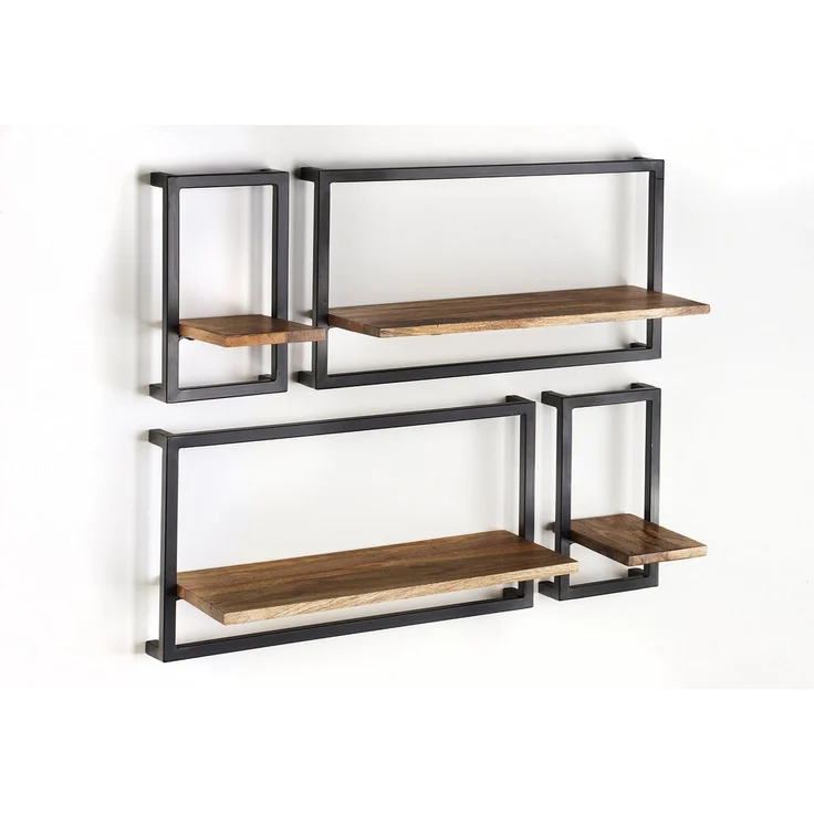 Kobolo Regal Wandregal Hänge aus Mangoholz und Metall - 4er Set – Bild 3