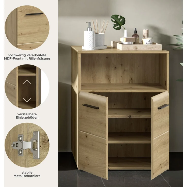 Standschrank breit (B/H/T: 60x80x30 cm) in Artisan Oak Nachbildung und Artisan Oak Nachbildung – Bild 7