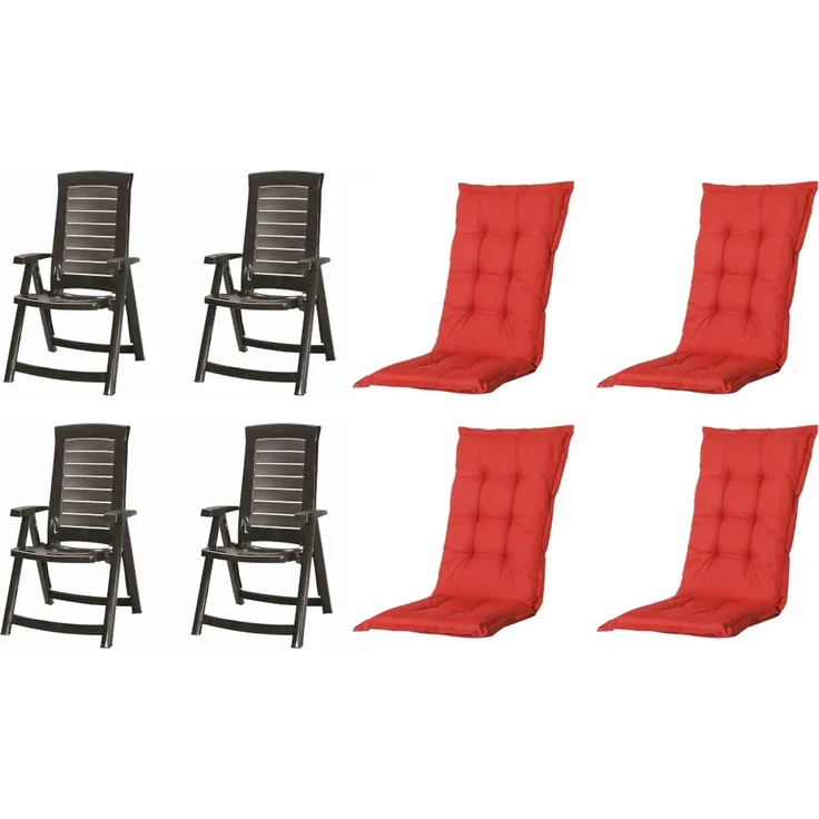 SET Aruba, 4 x Klappsessel graphit, 4 x Auflage red – Bild 1