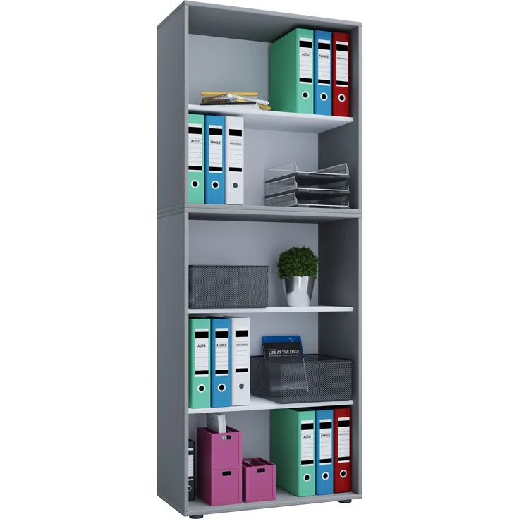 VCM Büroregal & Bücherregal Lona 914419 Grau B. 70 x H. 184 x T. 37 cm