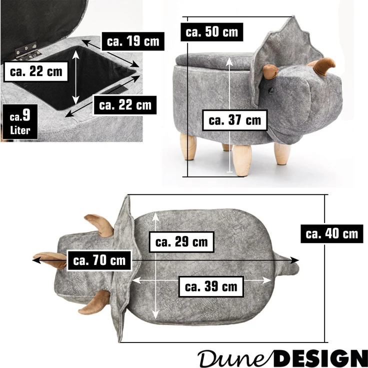 Dino Spielzeug Hocker mit Stauraum 70x40x50cm Sitzhocker für Kinder Deko – Bild 5