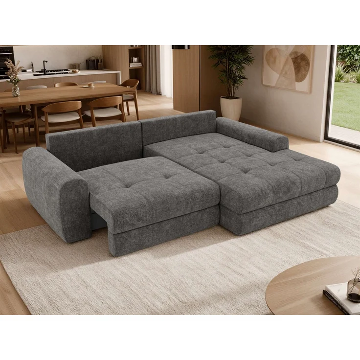 Sofa L-Form ARELIA L mit Schlaffunktion, Wohnzimmer Sofa, Wellenfederung, Sofa mit DL-System - Schenille grob gewebt Dunkelgrau - Links – Bild 6