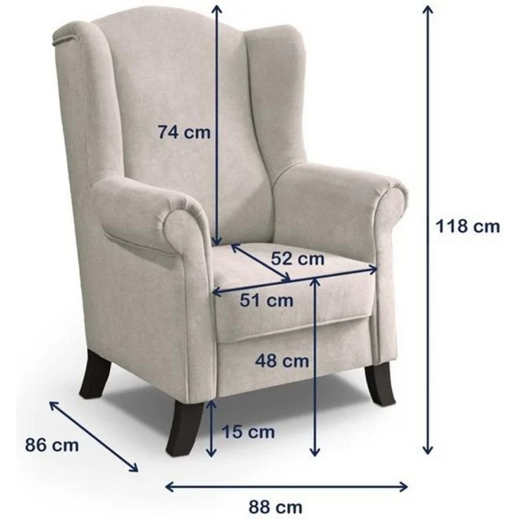 Beautysofa Ohrensessel Leonardo (mit Holzbeine, Wellenfedern) – Bild 3