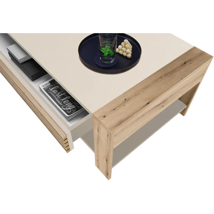 Couchtisch >Felipe< Schublade, Artisan Eiche Dekor, kaschmir - 108x42x60cm (BxHxT) – Bild 4