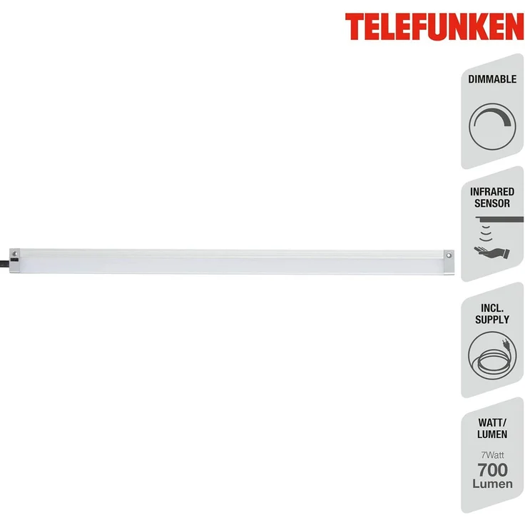 TELEFUNKEN - Led Unterbauleuchte Dimmbar, 50 Cm, Küche, Led Leiste Küchenschrank, Werkstattlampe, Infrarotschalter, Neutralweißes Licht, 7 W, 720 Lm, Silberfarbig – Bild 2
