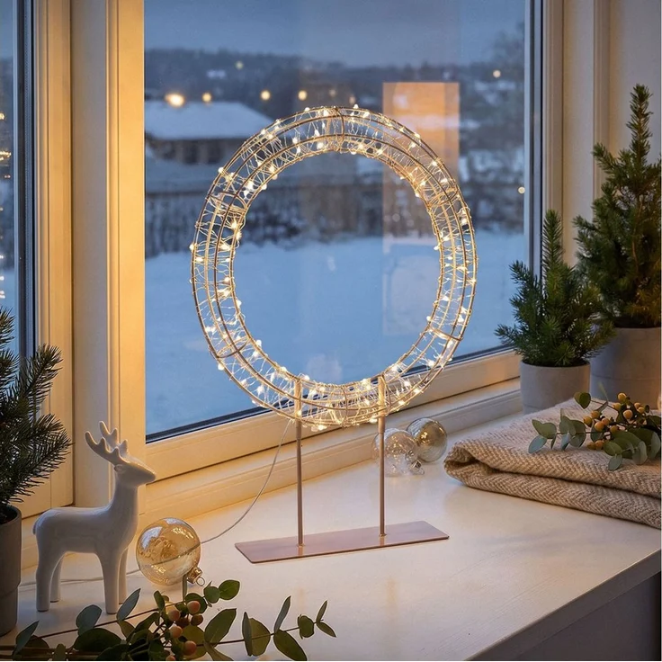 ECD Germany Dekokranz LED Weihnachtskranz mit Sockel und Lichterkette Weihnachtsdeko Außen, Lichterkranz Kranz 41,5 cm Weihnachtsbeleuchtung Timer 200LED Warmweiß – Bild 1