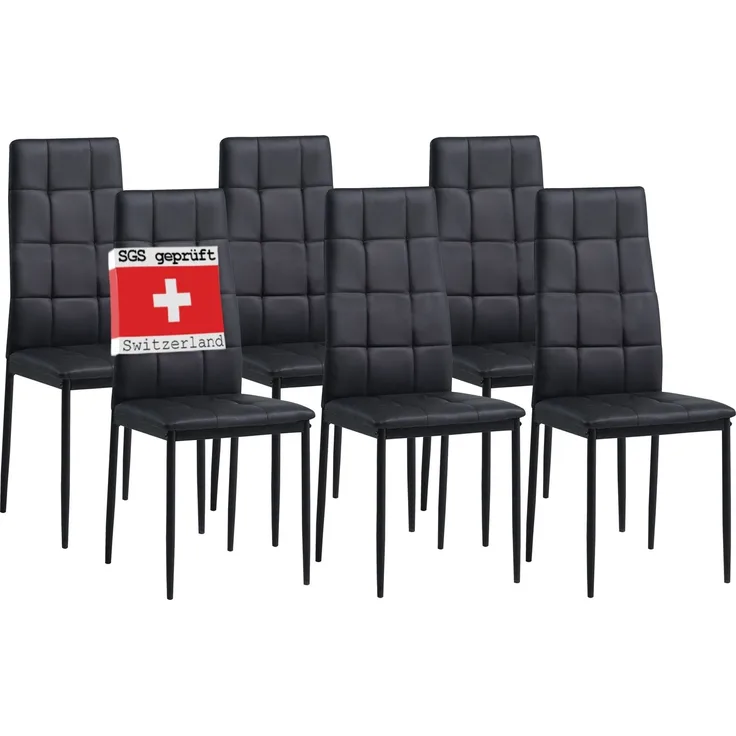 Albatros Esszimmerstühle RIMINI 6er Set, Schwarz - Edles Italienisches Design, Polsterstuhl Kunstleder-Bezug, Modern und Stilvoll am Esstisch - Küchenstuhl Stuhl Esszimmer hohe Belastbarkeit