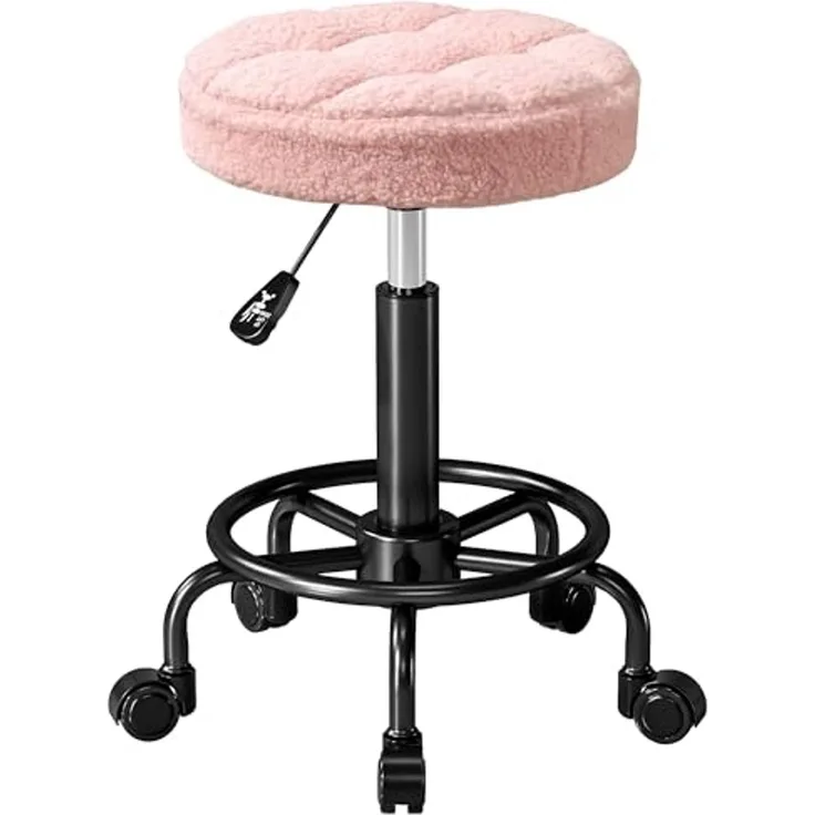 HOMCOM Rollsitz höhenverstellbar 50-66 cm, 360° drehbar (Rollhocker, 1 St, Drehhocker), für Büro, Salon, Massage, Spa, Rosa