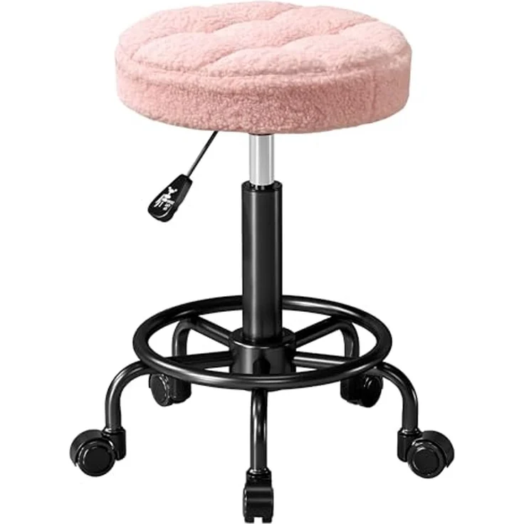 HOMCOM Rollsitz höhenverstellbar 50-66 cm, 360° drehbar (Rollhocker, 1 St, Drehhocker), für Büro, Salon, Massage, Spa, Rosa – Bild 1