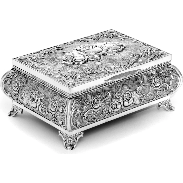 Brillibrum Schmuckkasten Schmuckschatulle Rose versilbert Schmuckkästchen Schatulle Metall – Bild 1