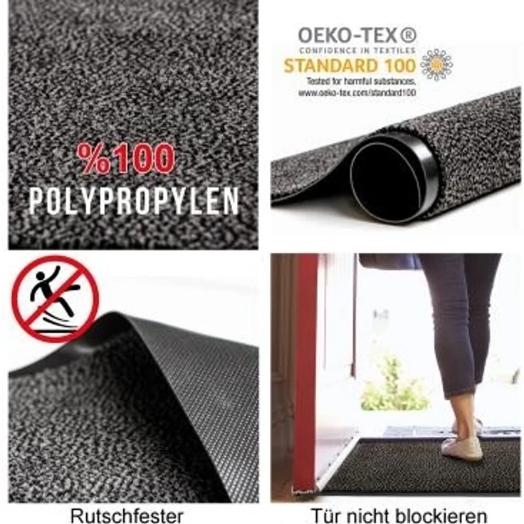 Schmutzfangmatte waschbare & leistungsstarke Fußmatte Sauberlaufmatte mit Rutschfester Rückseite Türmatte 90x120cm Beige-Schwarz – Bild 8