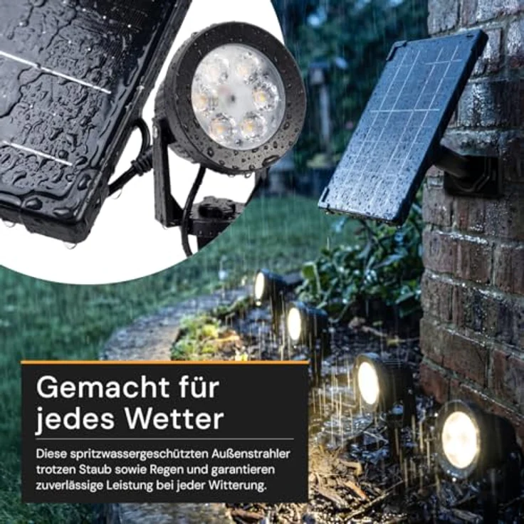 LUXULA Solar LED-Gartenleuchten Set, 5W, 3000K, 200lm, warmweiß, IP54, schwarz, 4 Stück – Bild 3
