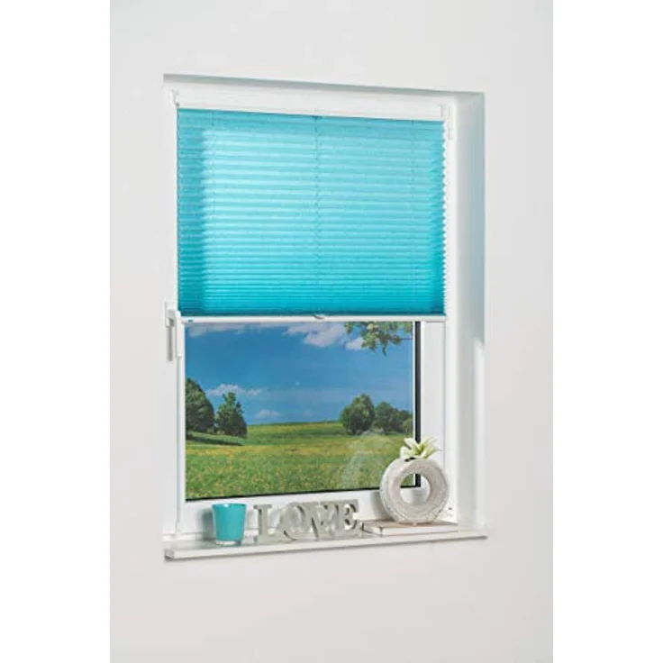 Khome Klemmfix-Plissee 100 x 210 cm, Lichtschutz in Iceblau mit moderner Crushed Optik, stufenlos verstellbar, einfache Montage ohne Bohren – Bild 5