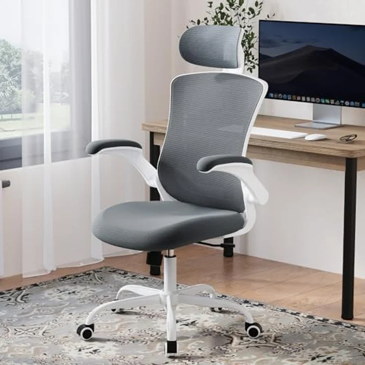 COLAMY Bürostuhl Ergonomisch, Netz-Schreibtischstuhl mit Verstellbarer Kopfstütze, Chefsessel Office Chair mit Lendenwirbelstütze, Verstellbarer Neigungsverschluss Drehstuhl, Grau – Bild 3