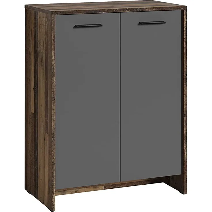 byLIVING Schuhschrank BEN / Schuhkommode in Old Wood dunkelbraun / Front anthrazit / kleine Flur-Kommode mit zwei Türen Einlegeböden / Sideboard klein / B 63, H 83, T 35 cm
