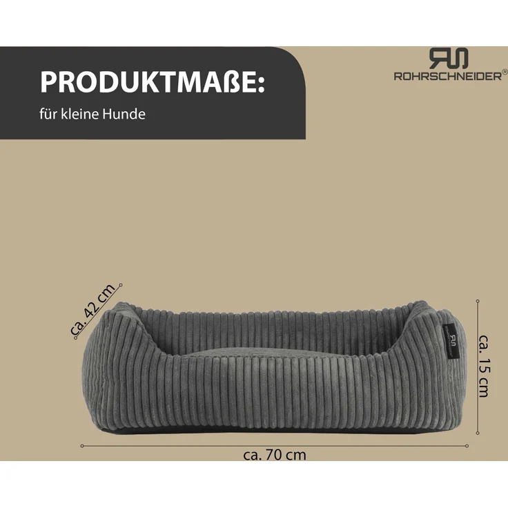 ROHRSCHNEIDER Hundebett - Cord, Hundekorb, Tierbett, Wendekissen, Bezug waschbar, rutschfest Grau 15x55x42cm – Bild 3