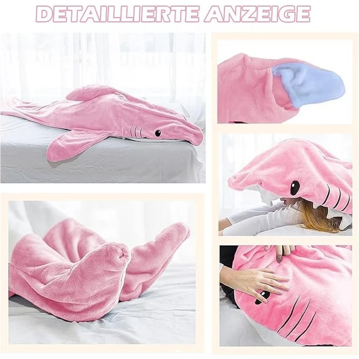 Wohndecke Hai Decke Mit Ärmeln, Superweichem Flanell Decken Hoodie Hai Overall, TUWENA, Deckenkapuzenpullover, Schlafsack Tragbare Decke für Erwachsene Kinder – Bild 2