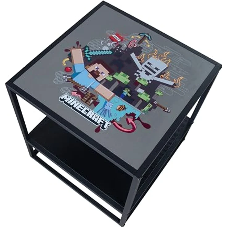Minecraft Beistelltisch, Schwarz, Metall und Holzwerkstoff, Gaming Design, 45x48x45 cm – Bild 3