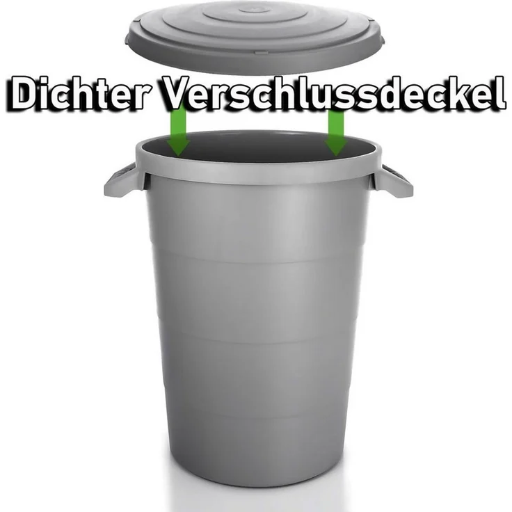 BigDean 2X wetterfeste Universaltonne mit Deckel und 2 stabilen Tragegriffen 80 Liter GRAU - Regentonne Mülleimer - Indoor und Outdoor geeignet - Made in Europe – Bild 3