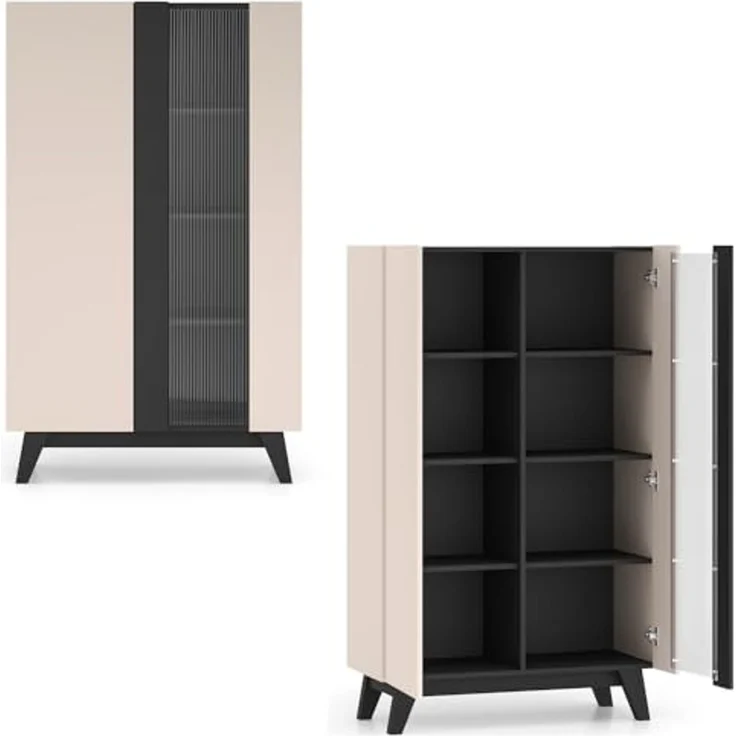 Lomadox Wohnzimmer-Set FRIONA-131, (Mega-Spar-Set, 2-St, Highboard Sideboard), kaschmir schwarz modern Möbelfüße Softclose Glastür – Bild 2