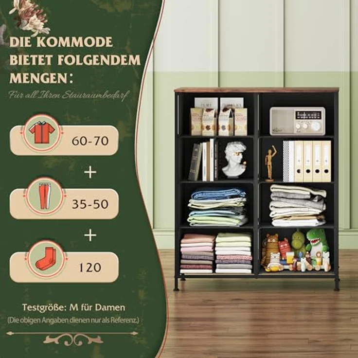 WLIVE Kommode mit Schubladen aus Stoff, Kommodenschrank für Schlafzimmer, Kommode Wohnzimmer, mit Stabiler Stahlrahmen (8 Schubladen, Vintage-Druck) – Bild 6