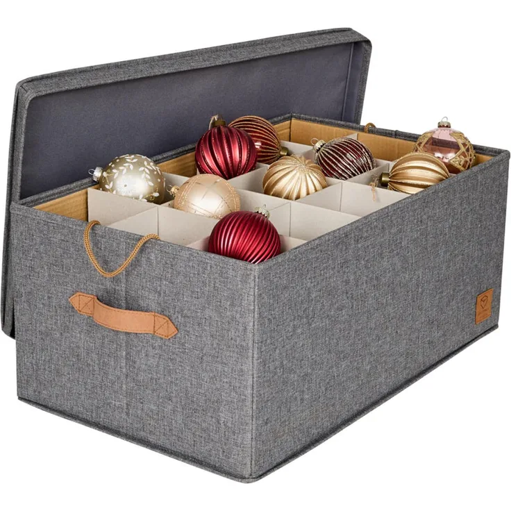 LOVE IT STORE IT Premium Aufbewahrungsbox für Weihnachtskugeln - Box für Christbaumschmuck aus Stoff - 30 Fächer, Tray komplett herausnehmbar - Grau - 58x36x25 cm