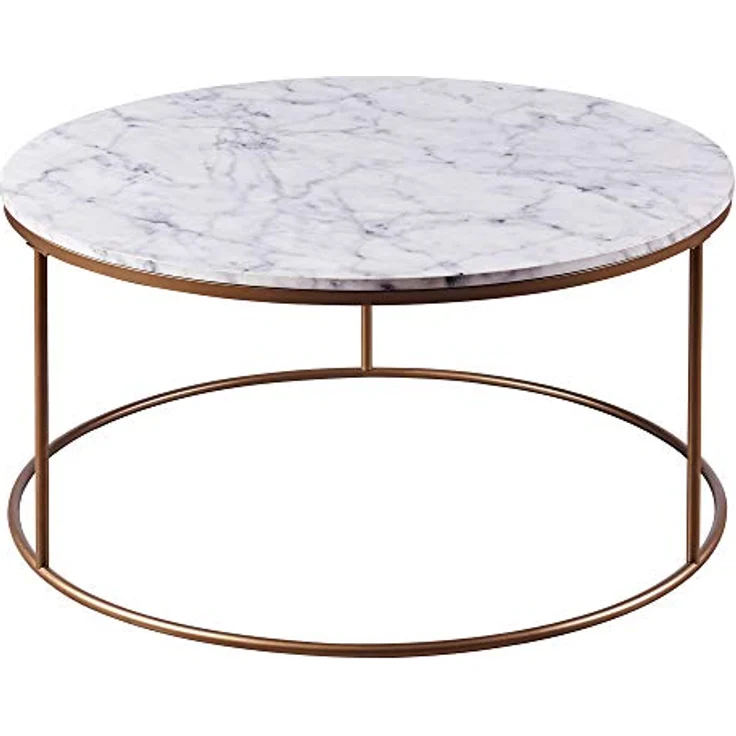 Teamson Home Marmo Modern Marble-Look Couchtisch, rund, messinggebürstete Basis, faux-marmorierte Tischplatte, 91.4x45.7x45.7 cm – Bild 5