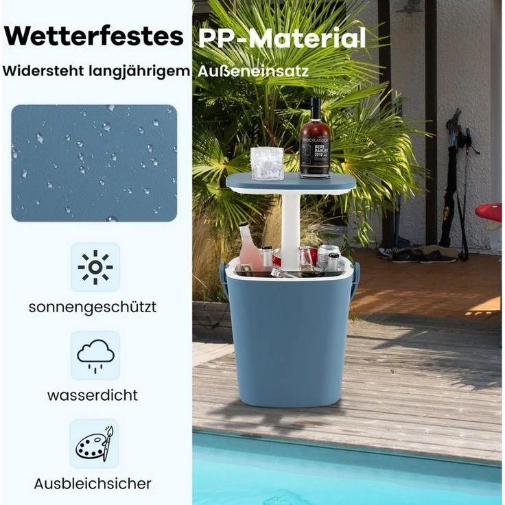 COSTWAY Gartentisch, 3 in 1 Cool Bar, Kühlbox mit Eiszange – Bild 3