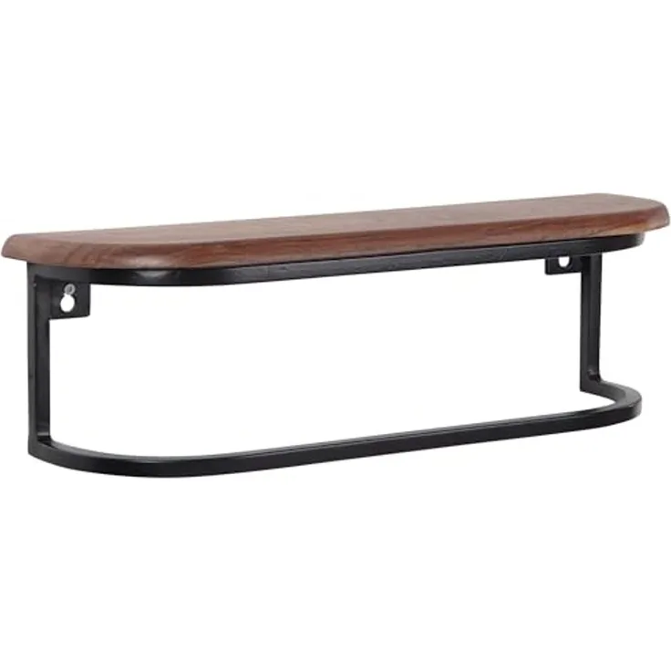 FineBuy Wandregal 50x15x13 cm Sheesham Massivholz / Metall Hängeregal Industrial, Kleines Design Schweberegal Rechteckig, Regal Hängend Wohnzimmer, Akzentregal Wand