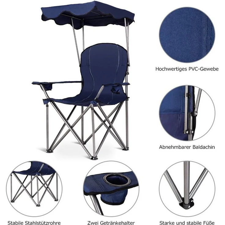 COSTWAY Campingstuhl, mit Sonnendach & Tragtasche, 120 kg belastbar – Bild 3