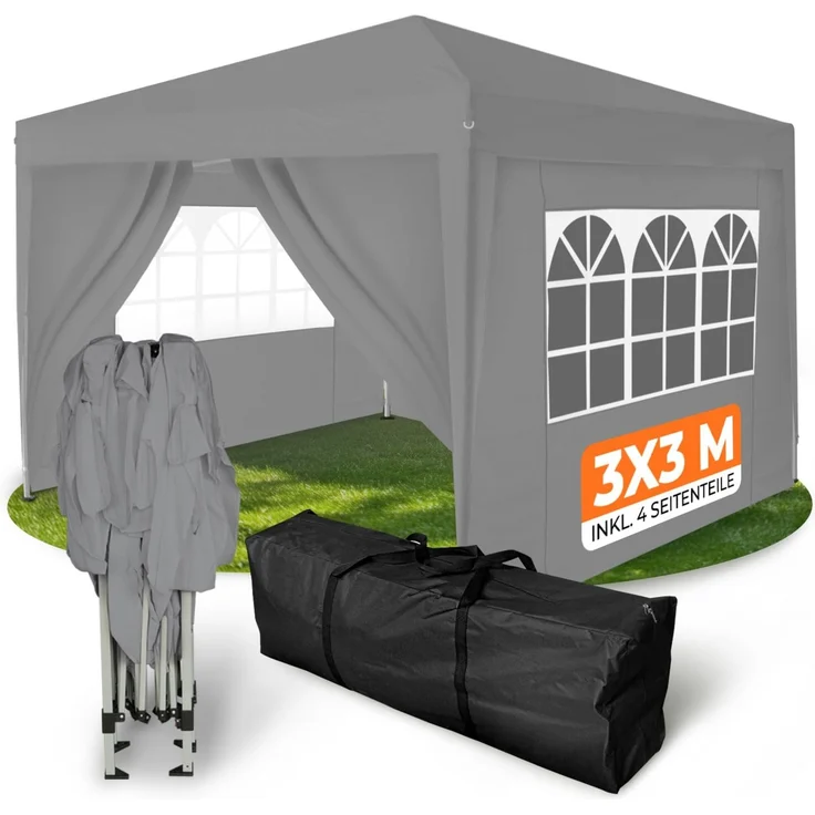 Kronenburg Faltpavillon wasserdicht Dachmaß 3x3 m UV Schutz 50+ Pavillon in Grau mit 4 Seitenteilen – Bild 1