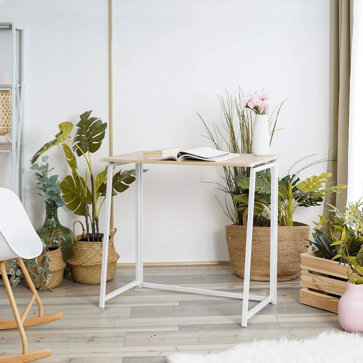 MEUBLE COSY Faltbar Tisch Schreibtisch Kleiner Klappbar Computertisch Laptoptisch fürs Büro, Wohnzimmer, Homeoffice, Einfacher Aufbau, Skandinavisch-Design, Eiche – Bild 7
