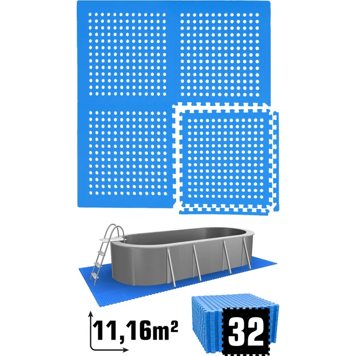 11,2m² Poolunterlage 32 Poolmatten 62x62cm in Blau