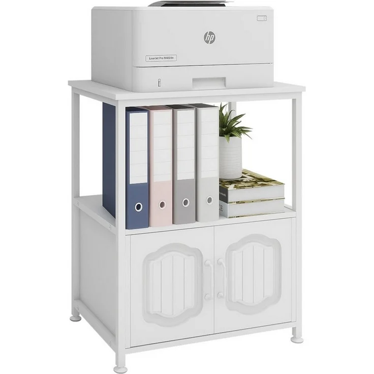PUNCIA Druckertisch mit Stauraum & dekorativen Türen, Druckerschrank, Küchenschrank (1-St), Druckerständer 3 Ebenen, Büroschrank 60 x 40 x 75 cm – Bild 3