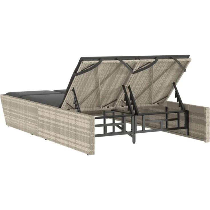 vidaXL Doppel-Sonnenliege mit Kissen Hellgrau Poly Rattan 368184 – Bild 10