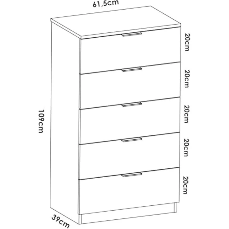Dmora - Kommode Cas, Mehrzweckkommode, Schlafzimmerkommode, Schrank mit Schubladen, 61x39 h110 cm, Weiß – Bild 2