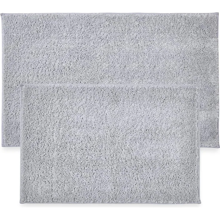 Penguin Home rutschfeste Mikrofaser Plüsch getuftete ultraweiche Badematte 2er Set graue saugfähig mit Latexrückseite für Duschen,1400GSM Größe Klein - 43x61 cm/Groß-51x86 cm
