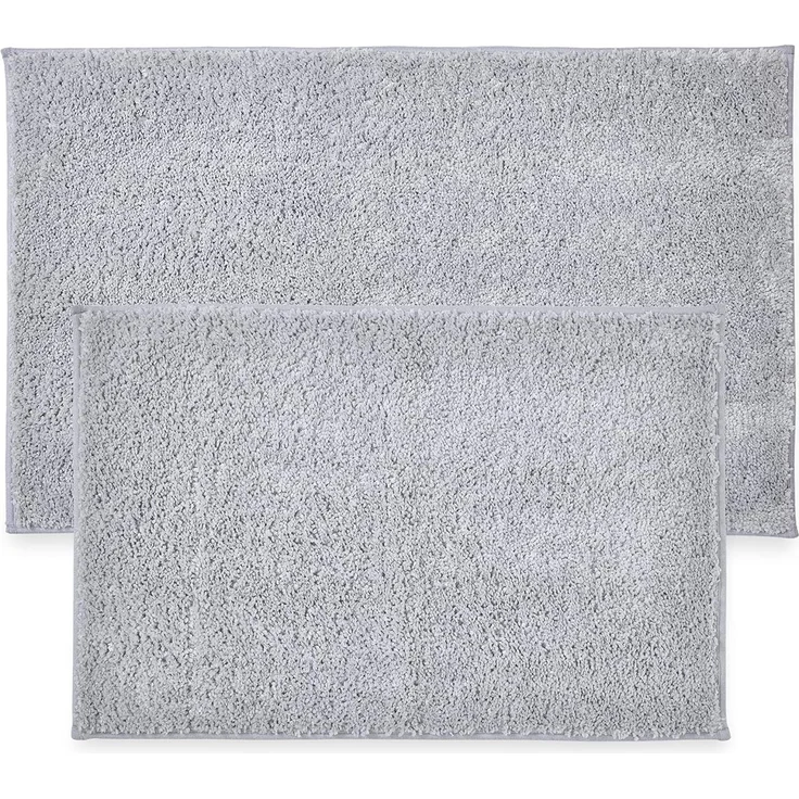 Penguin Home rutschfeste Mikrofaser Plüsch getuftete ultraweiche Badematte 2er Set graue saugfähig mit Latexrückseite für Duschen,1400GSM Größe Klein - 43x61 cm/Groß-51x86 cm
