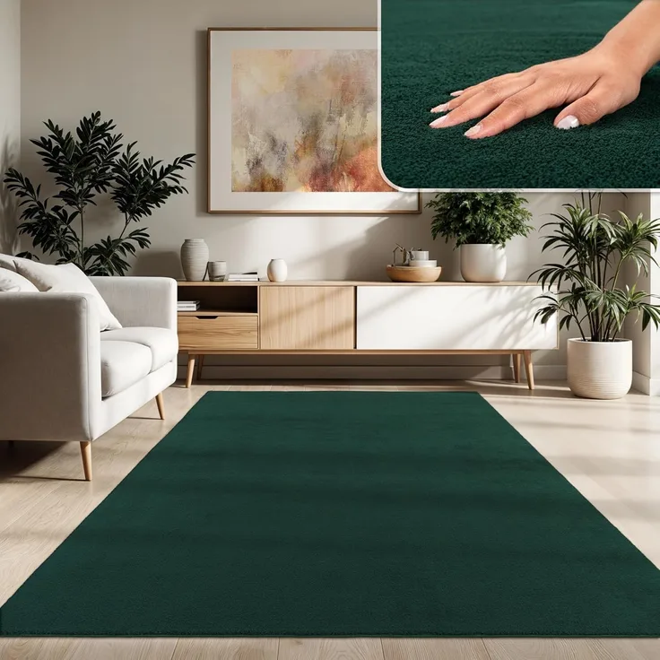 Paco Home Waschbarer Teppich Wohnzimmer Schlafzimmer Kurzflor rutschfest Flauschig Weich Moderne Einfarbige Muster, Grösse:120x170 cm, Farbe:Grün