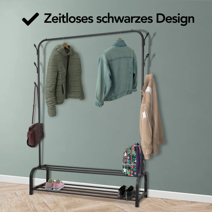 Brixy Garderobenständer - Garderobenständer - 102x34x152cm - Garderobenständer Mit Schuhregal - Industriell - Metall - Schwarz – Bild 4